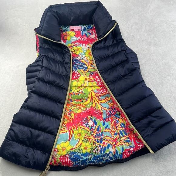 Lilly Pulitzer XS Down Navy Blue Puffer Vest Allie Packable‎ - Picture 1 of 12
